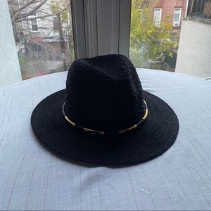 Anthropologie Woven Black Hat with Gold Detail
